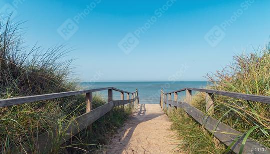 Wooden path at north sea over sand dunes with ocean view  : Stock Photo or Stock Video Download rcfotostock photos, images and assets rcfotostock | RC Photo Stock.: