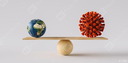 wooden scale balancing big Earth ball and Coronavirus or Covid-19. Concept of harmony and balance  : Stock Photo or Stock Video Download rcfotostock photos, images and assets rcfotostock | RC Photo Stock.: