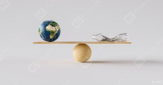wooden scale balancing big Earth ball and crushed plastic bottle. Concept of environmental Protection and balance  : Stock Photo or Stock Video Download rcfotostock photos, images and assets rcfotostock | RC Photo Stock.:
