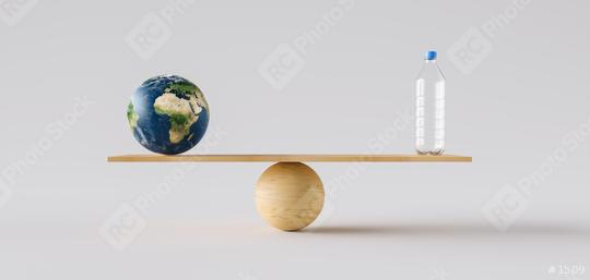 wooden scale balancing big Earth ball and plastic bottle. Concept of environmental Protection and balance  : Stock Photo or Stock Video Download rcfotostock photos, images and assets rcfotostock | RC Photo Stock.: