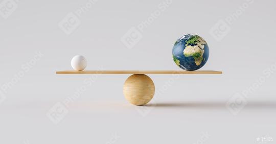 wooden scale balancing Earth ball and one small ball. Concept of harmony and balance  : Stock Photo or Stock Video Download rcfotostock photos, images and assets rcfotostock | RC Photo Stock.: