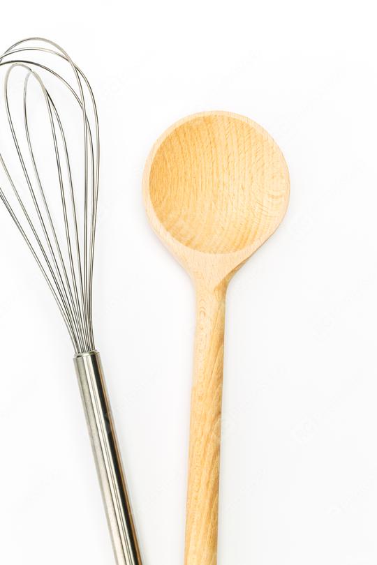 wooden spoon with whisk on white  : Stock Photo or Stock Video Download rcfotostock photos, images and assets rcfotostock | RC-Photo-Stock.: