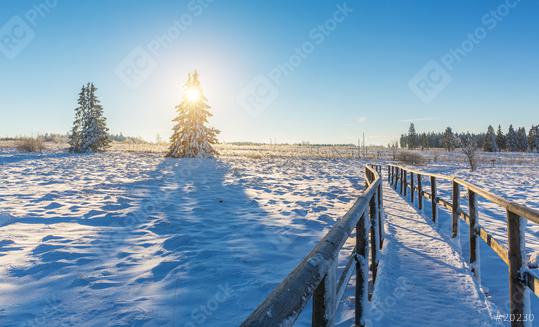 wooden trail in to a winter landscape at sunrise  : Stock Photo or Stock Video Download rcfotostock photos, images and assets rcfotostock | RC Photo Stock.: