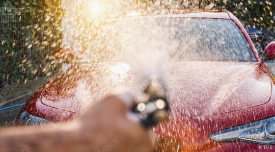 Worker Spraying foam to a red sports car with high pressure foam gun car wash at car wash  : Stock Photo or Stock Video Download rcfotostock photos, images and assets rcfotostock | RC Photo Stock.:
