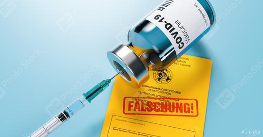 yellow international certificate of vaccination with letters fälschung ( German for: Fake or forged ) and syringe and vial Vaccine concept - 3D illustration  : Stock Photo or Stock Video Download rcfotostock photos, images and assets rcfotostock | RC Photo Stock.: