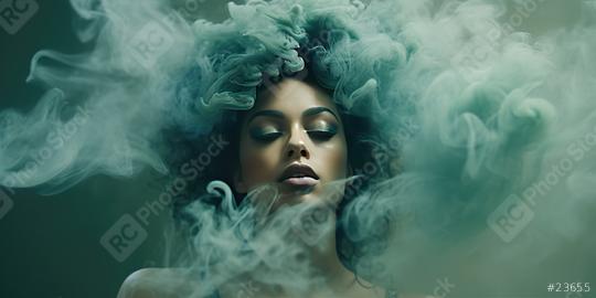 Young Adult Woman Swimming against green background with Smoke around hear head, Close-up Headshot Portrait of Human Face, Generative AI  : Stock Photo or Stock Video Download rcfotostock photos, images and assets rcfotostock | RC Photo Stock.:
