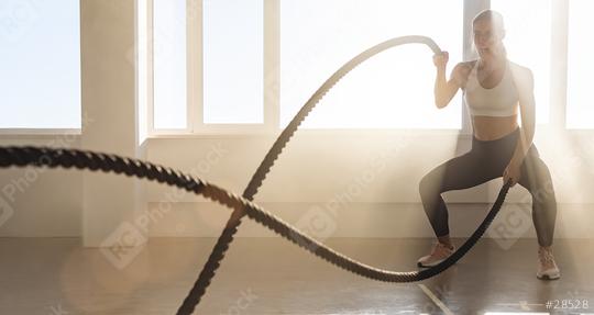 Young athletic woman with perfect body doing crossfit exercises with a rope in the gym.  : Stock Photo or Stock Video Download rcfotostock photos, images and assets rcfotostock | RC Photo Stock.: