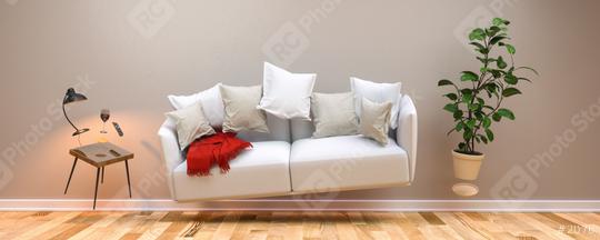 Zero gravity living room with hoovering sofa and furniture  : Stock Photo or Stock Video Download rcfotostock photos, images and assets rcfotostock | RC Photo Stock.: