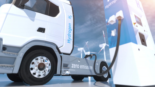 hydrogen logo on gas stations fuel dispenser. h2 combustion Truck ...